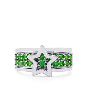 1.10ct Chrome Diopside Sterling Silver Set of 2 Stacker Rings