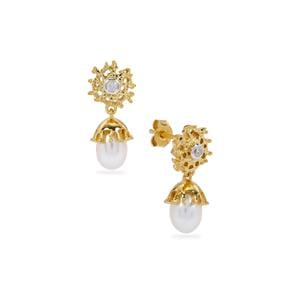 Freshwater Cultured Pearl & White Zircon Midas Earrings (6 to 9mm)