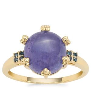 Tanzanite Ring with Blue Diamond in 9K Gold 5.58cts