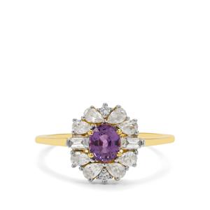 Natural Purple Sapphire & White Zircon 9K Gold Ring ATGW 1.40cts