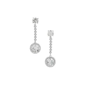 White Topaz & White Zircon Platinum Plated Sterling Silver Earrings ATGW 7.60cts