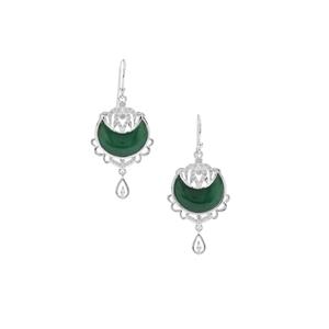 African Aventurine & White Zircon Sterling Silver Carved Moon Earrings ATGW 11.95cts