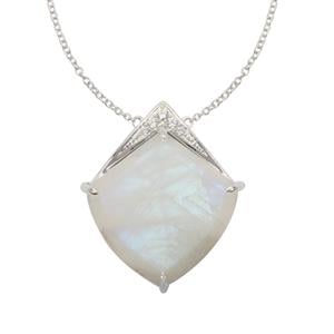 Rainbow Moonstone & White Zircon Sterling Silver Pandent Necklace ATGW 35.60cts