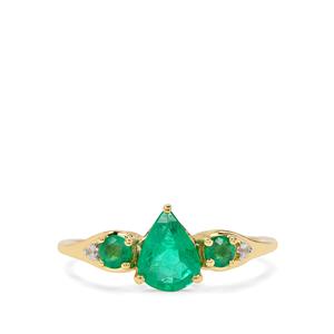 Zambian Emerald & White Zircon 9K Gold Ring ATGW 1ct