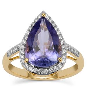 AAA Tanzanite Ring with Diamond in 18K Gold 4.50cts