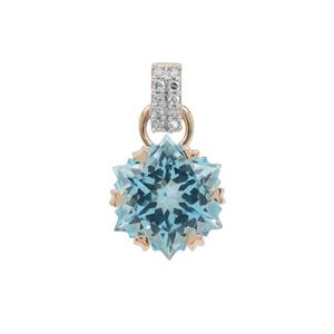 Snowflake Cut Sky Blue Topaz Pendant with Diamond in 9K Gold 5.70cts