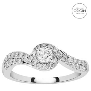 9K White Gold Ring with De Beers Code of Origin Diamond & White Diamonds 0.51ct