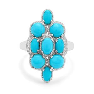 Sleeping Beauty Turquoise & White Zircon Sterling Silver Ring ATGW 3.35cts