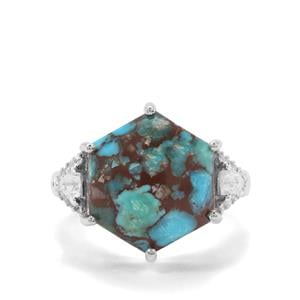 Egyptian Turquoise & White Zircon Sterling Silver Ring ATGW 7.78cts