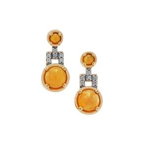 Honey Opal & White Zircon 9K Gold Earrings ATGW 0.85ct