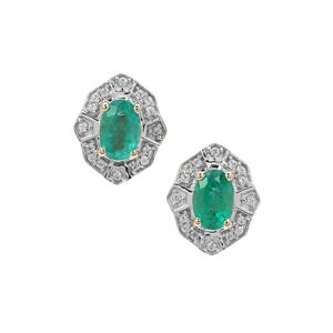 Zambian Emerald Earrings with White Zircon in 9K Gold 1.10cts