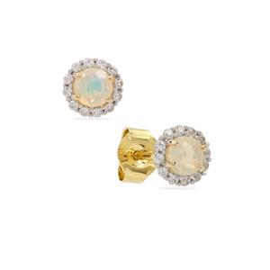 Ethiopian Opal & White Zircon 9K Gold Earrings ATGW 0.55cts