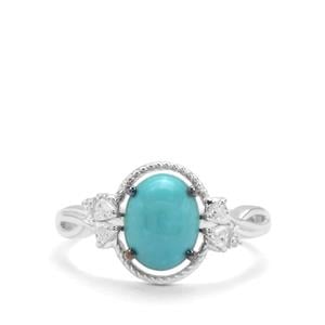 Sleeping Beauty Turquoise & White Zircon Sterling Silver Ring ATGW 1.74cts