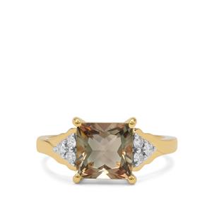 Oregon Teal Sunstone Ring with Diamond in 18K Gold 2.50cts
