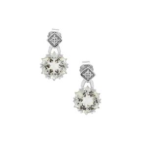 Wobito Snowflake Cut Prasiolite Earrings with Diamond in 9K White Gold 4.25cts