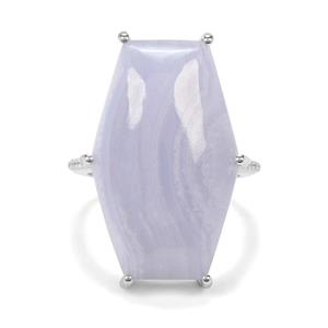 Blue Lace Agate & White Zircon Sterling Silver Ring ATGW 18.52cts
