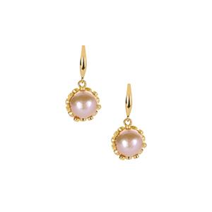 Naturally Papaya Cultured Pearl (9mm) & White Topaz Gold Tone Sterling Silver Earrings 