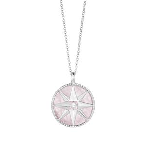 Rose Quartz & White Topaz Sterling Silver Compass Rose Necklace ATGW 13cts