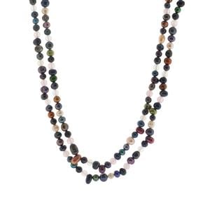 Multi-Colour Freshwater Cultured Pearl, Rose Quartz & White Onyx Sterling Silver Necklace 