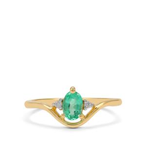 Colombian Emerald & White Zircon 9K Gold Ring ATGW 0.50cts (F)