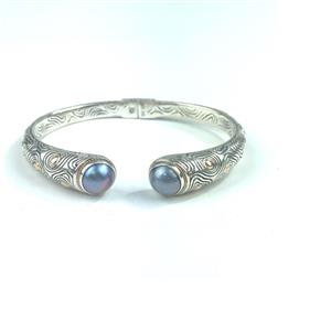 Mabe Pearl Sterling Silver with 18K Gold accents Bangle (10mm)