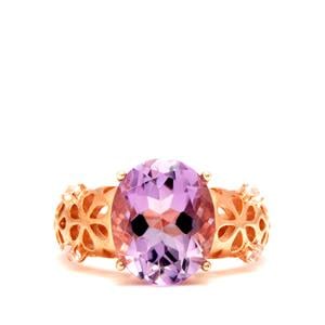 Rose De France Amethyst & White Zircon Rose Gold Tone Sterling Silver Ring ATGW 4.50cts