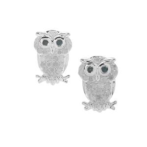 1/3ct Blue, White Diamond Sterling Silver Owl Earrings  