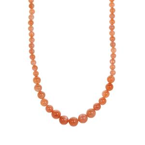 155.35cts Peach Moonstone Sterling Silver Necklace 