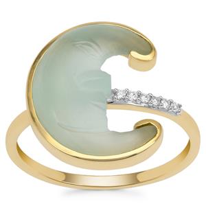 Lehrer Man in the Moon Aqua Chalcedony Ring with Diamond in 9K Gold 4.05cts