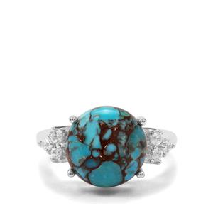 Egyptian Turquoise & White Zircon Sterling Silver Ring ATGW 6.45cts