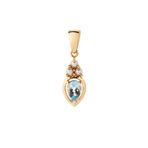 Santa Maria Aquamarine & Kaori Cultured Pearl 9K Gold Pendant