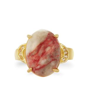Chicken-Blood Stone & White Topaz Gold Tone Sterling Silver Ring ATGW 10.06cts