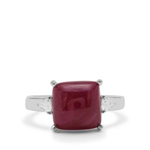 Bharat Ruby & White Zircon Sterling Silver Ring ATGW 6.80cts