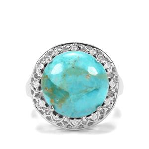 Cochise Turquoise & White Zircon Sterling Silver Ring ATGW 8.63cts