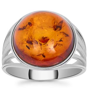 Baltic Cognac Amber Sterling Silver Ring (14mm)
