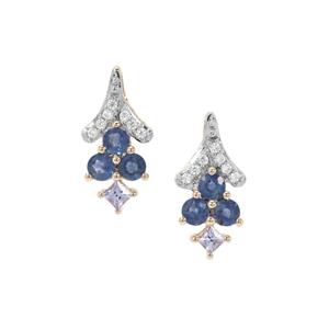 Thai Sapphire, AA Tanzanite & White Zircon 9K Gold Earrings ATGW 1.46cts