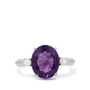 Zambian Amethyst Ring with White Zircon in Sterling Silver 4.40cts