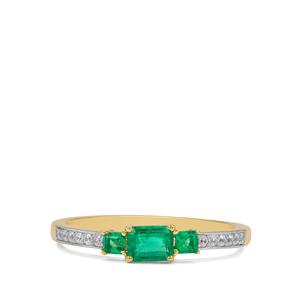 Panjshir Emerald & White Zircon 9K Gold Tomas Rae Ring ATGW 0.60ct