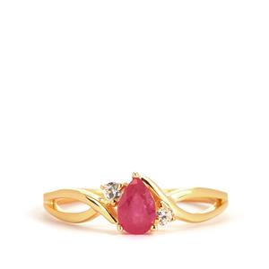 Montepuez Ruby & White Zircon Gold Tone Sterling Silver Ring ATGW 0.60ct