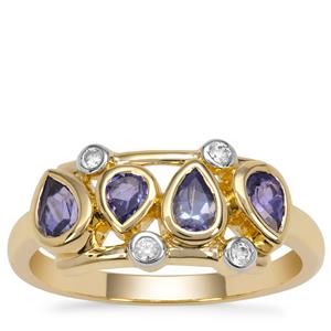 AA Tanzanite Ring with White Zircon in 9K Gold 0.80ct