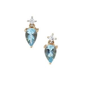 Santa Maria Aquamarine Earrings with White Zircon in 9K Gold 1.45cts