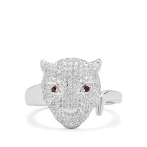 White Zircon & Rajasthan Garnet Sterling Silver Panther Ring ATGW 0.85ct