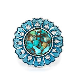 Egyptian Turquoise Enamel Ring with White Topaz in Sterling Silver 7.33cts
