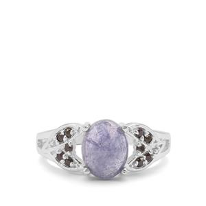 Rose Cut Tanzanite &  Black Spinel Sterling Silver Ring ATGW 2.55cts