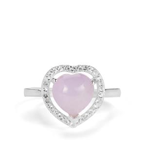 Type A Lavender Jadeite & White Topaz Sterling Silver Heart Ring ATGW 3.61cts