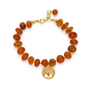 Baltic Cognac Amber Gold Tone Sterling Silver Bracelet with Tree of Life