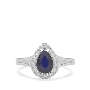 Madagascan Blue Sapphire & White Zircon Sterling Silver Ring ATGW 1.70cts