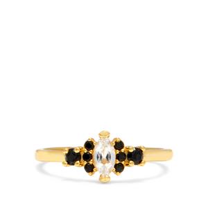 White Topaz & Black Spinel Gold Tone Sterling Silver Ring ATGW 0.50cts