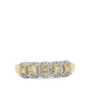 1/2ct Natural Yellow & White Diamonds 9K Gold Ring 