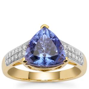 AAA Tanzanite Ring with Diamond in 18K Gold 4cts